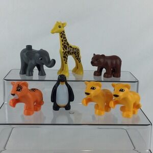 LEGO Duplo Animals Lot 7pc Zoo Giraffe Elephant Tiger Penguin Lion Bear